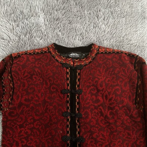 Icelandic Design Sweater M Cardigan Sweater Nordic Wool Artsy Red Black Toggles - Picture 3 of 9